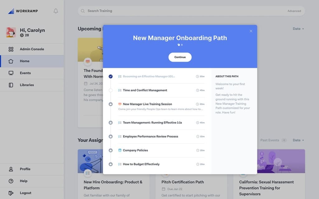 A new manager onboarding learning path in WorkRamp